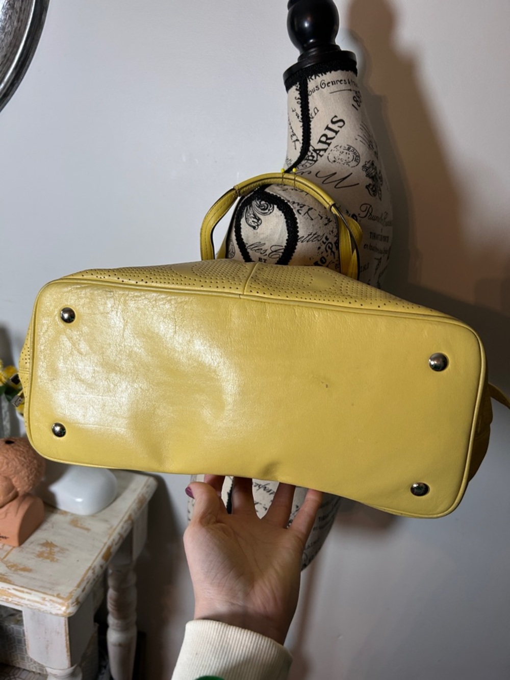 Coach Perforated Leather Yellow Tote Bag w/ Sun Bag Charm - Picture 4 of 11